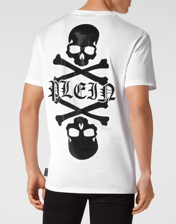 T-shirt Round Neck SS with Crystals Skull&Bones white