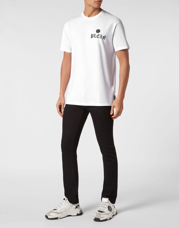 T-shirt Round Neck SS with Crystals Skull&Bones white