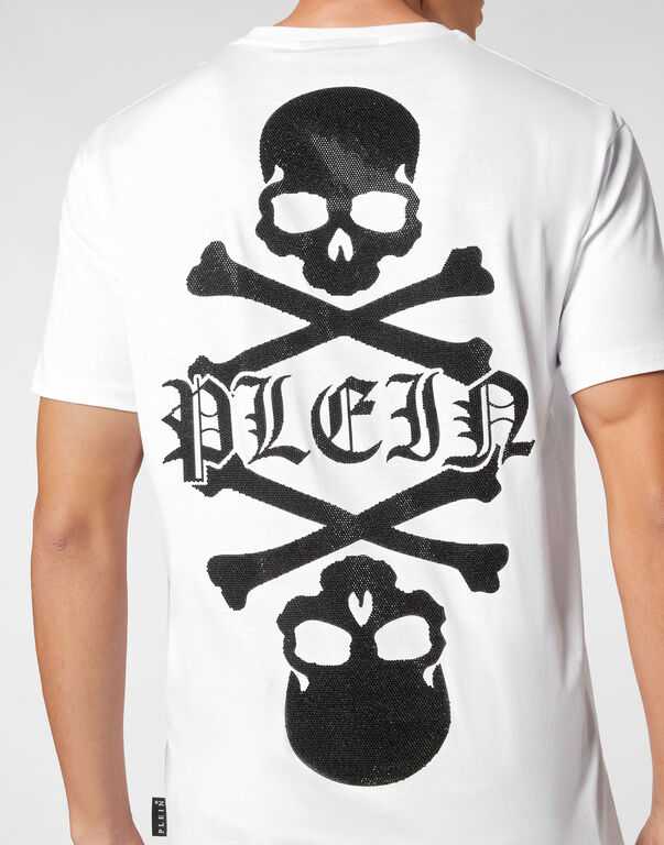 T-shirt Round Neck SS with Crystals Skull&Bones white
