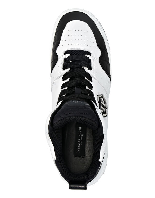 Croco Printed Leather Hi-Top Sneakers white / black