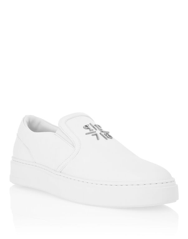 Nappa Leather Slip On Triangle Logo white