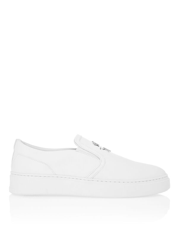 Nappa Leather Slip On Triangle Logo white