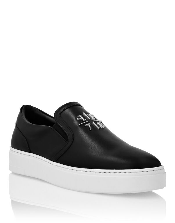 Nappa Leather Slip On Triangle Logo black
