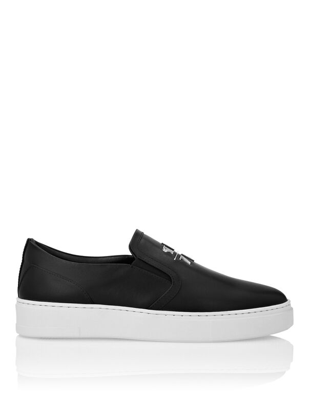 Nappa Leather Slip On Triangle Logo black