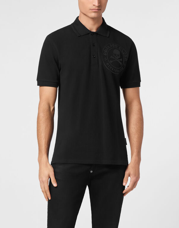 Pique Polo Shirt SS Skull&Bones black / black