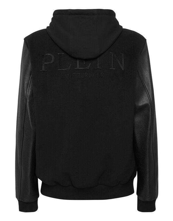 Hooded Varsity Bomber Jacket black