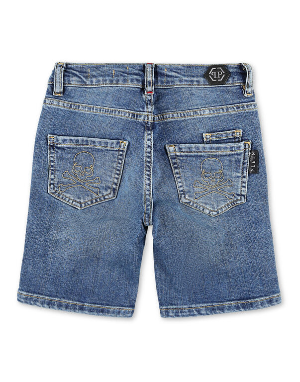 Denim Trousers Short Skull and Plein New Baroque Blue