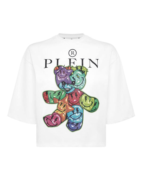 Cropped T-Shirt Round Neck Teddy white