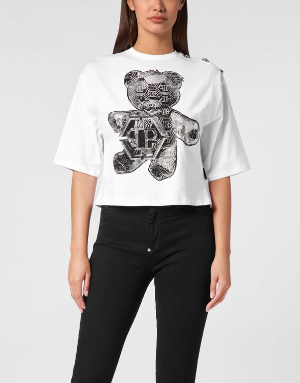 Cropped T-shirtStrass Teddy Bear white