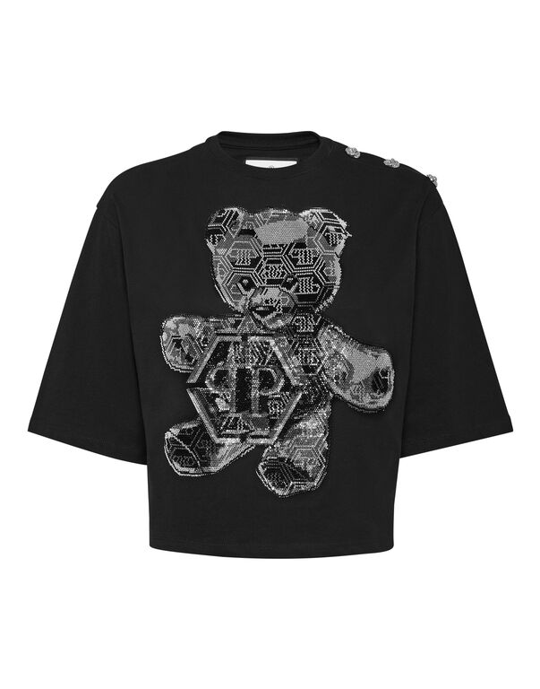 Cropped T-shirtStrass Teddy Bear black