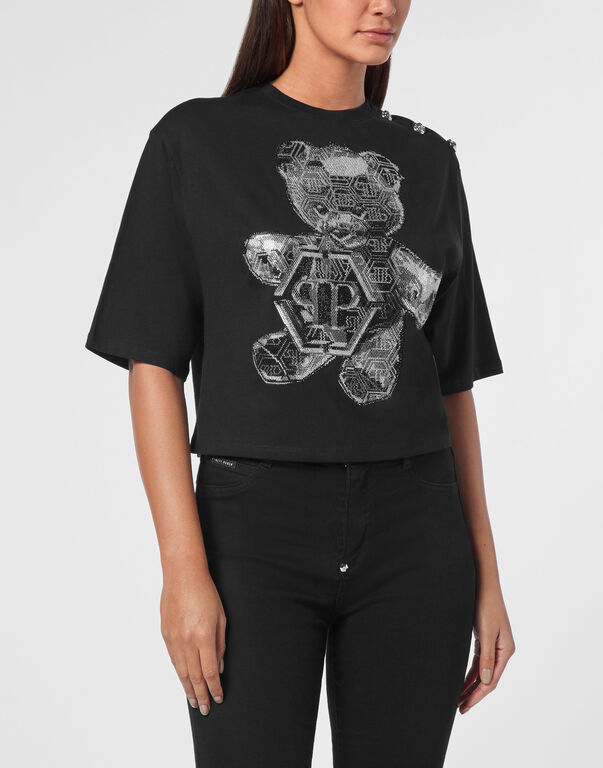 Cropped T-shirtStrass Teddy Bear black