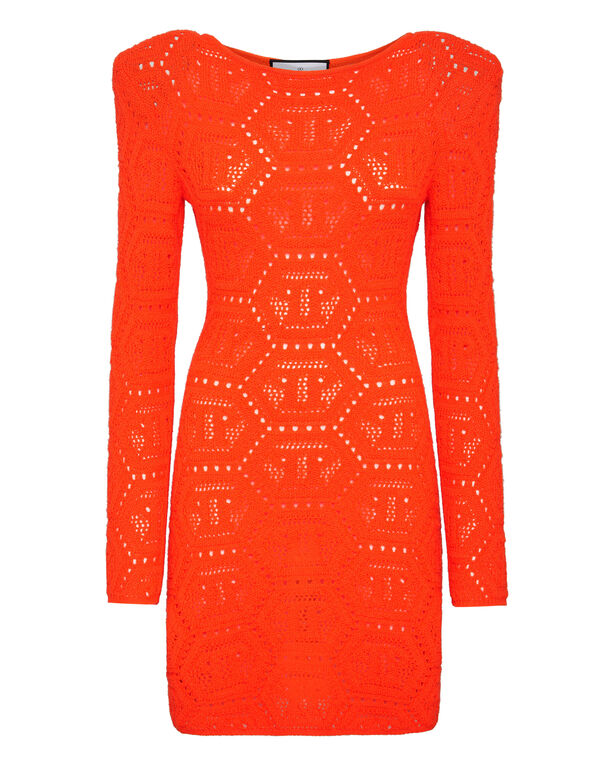 Fluo Knit Mini Dress Monogram Orange fluo