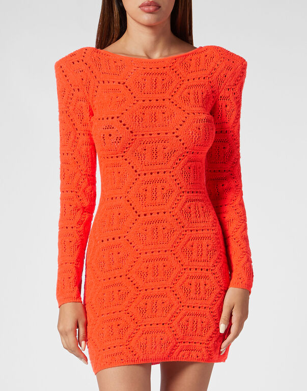Fluo Knit Mini Dress Monogram Orange fluo