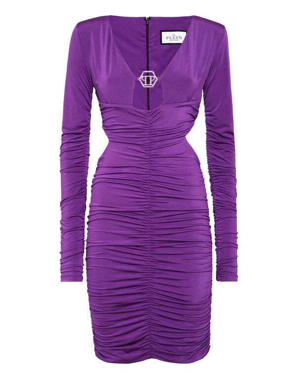 Crimped Mini Dress LS Purple
