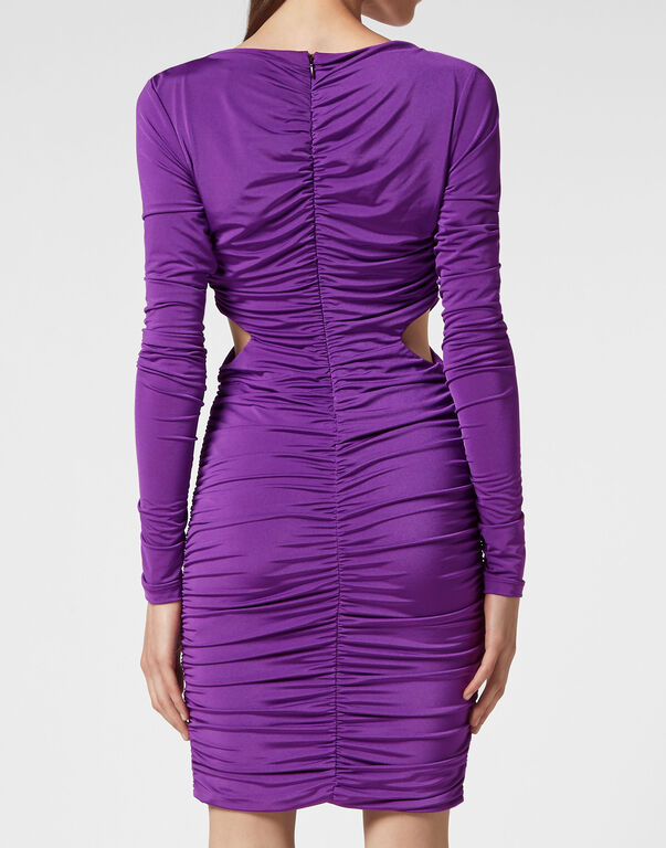 Crimped Mini Dress LS Purple 3 Crimped Mini Dress LS Purple