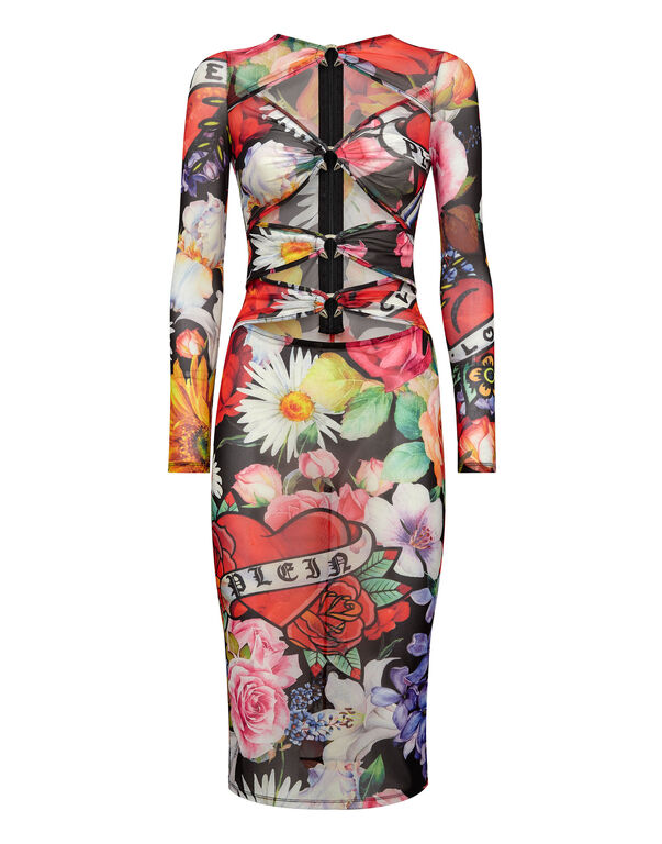 Long Dress Love Flowers black / multicolored