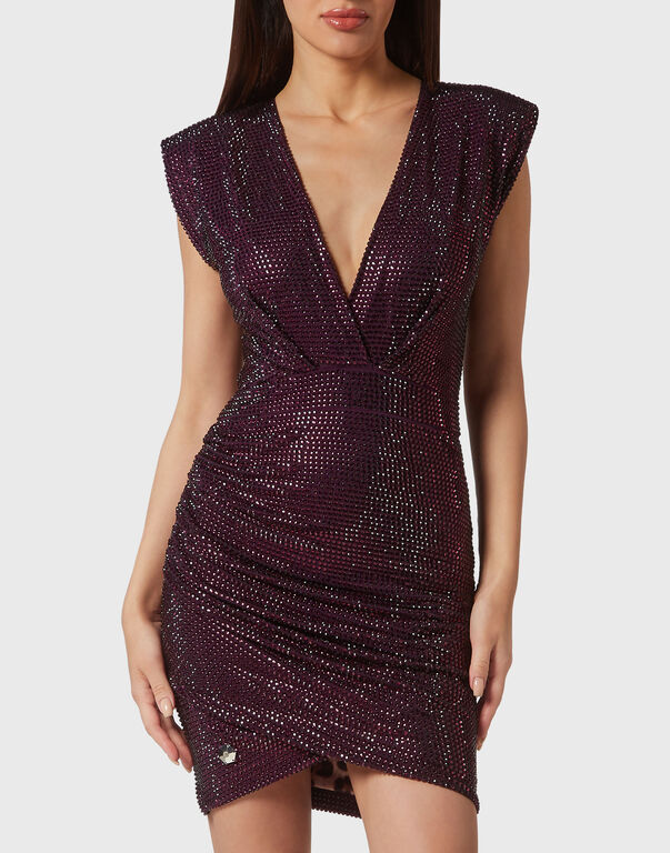 Shoulder Padded Mini Dress Crystal Purple
