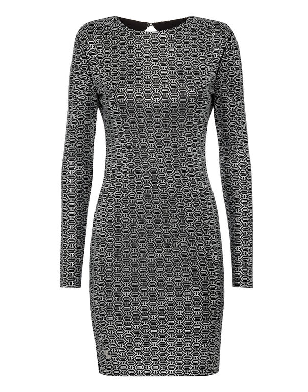 Mini Dress LS Crystal with Crystals black