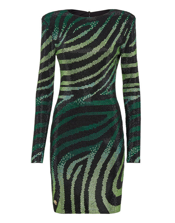 Mini Dress LS with Crystals military