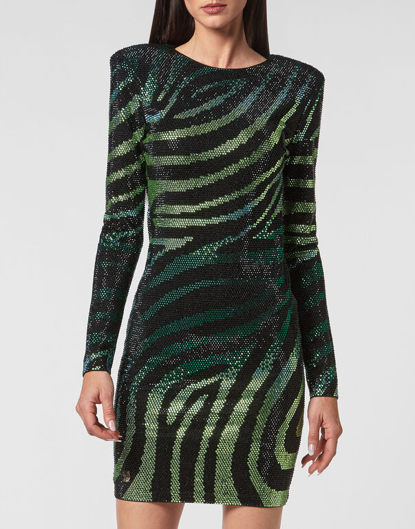 Mini Dress LS with Crystals military