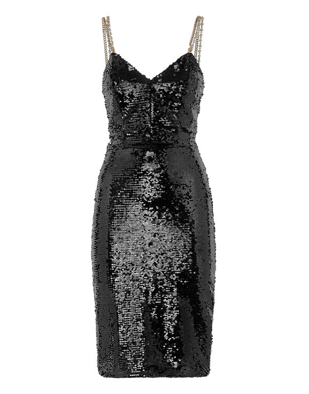 Midi Dress with Crystals black