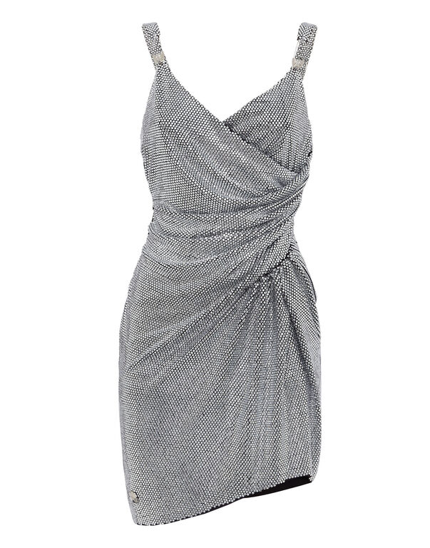 Drapped Mini Dress with Crystals crystal