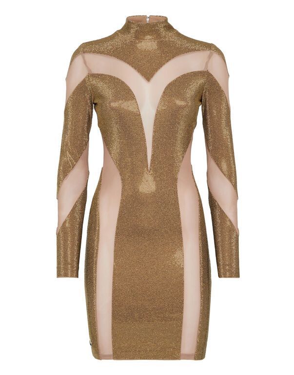 Mini Dress with Crystals Gold
