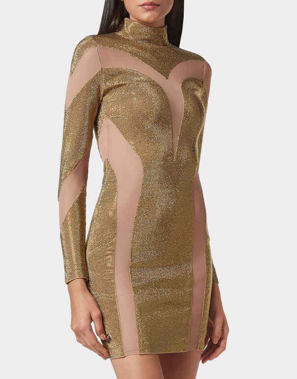 Mini Dress with Crystals Gold