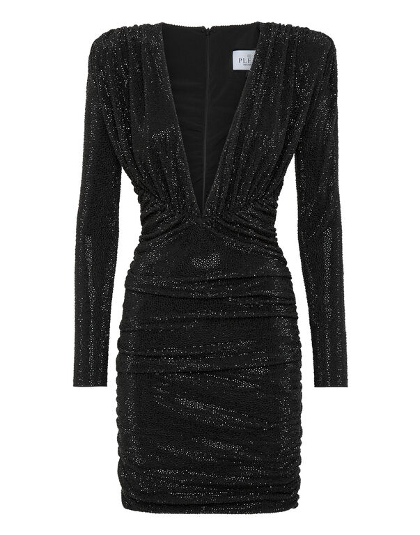 Padded Shoulder Mini Dress Crystal black