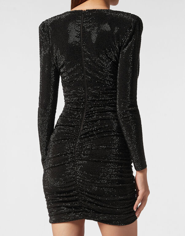 Padded Shoulder Mini Dress Crystal black