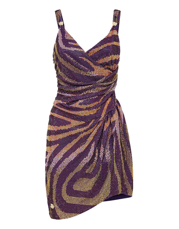 Mini Dress with Crystals purple/light gold
