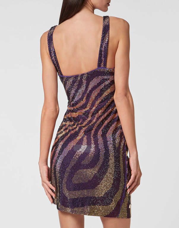 Mini Dress with Crystals purple/light gold