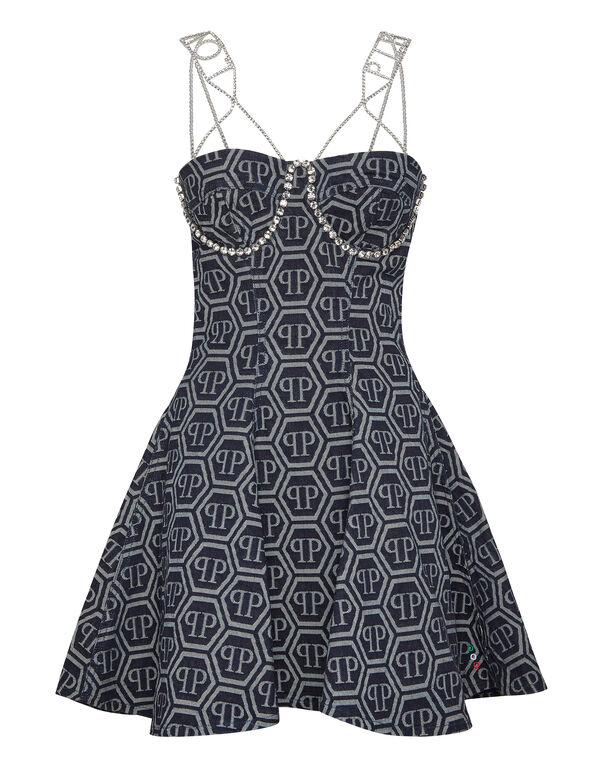 Denim Mini Dress Monogram middle blue