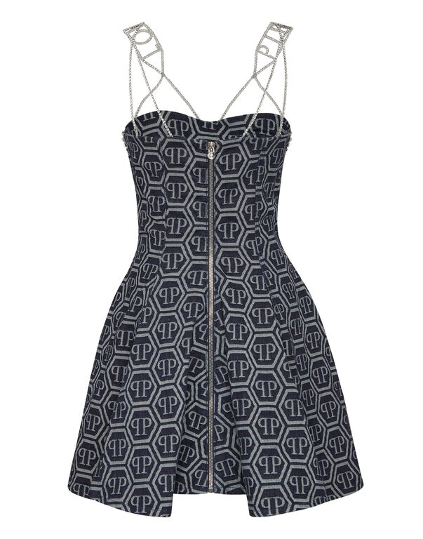 Denim Mini Dress Monogram middle blue