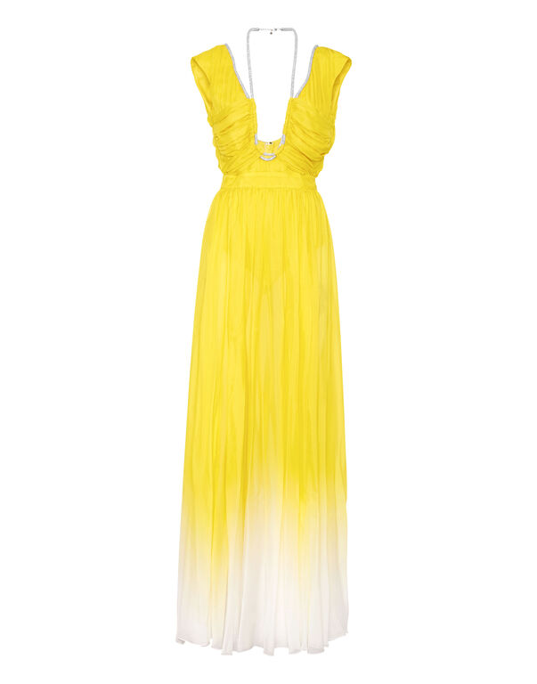 Chiffon Plisse Long Dress Degrade' yellow