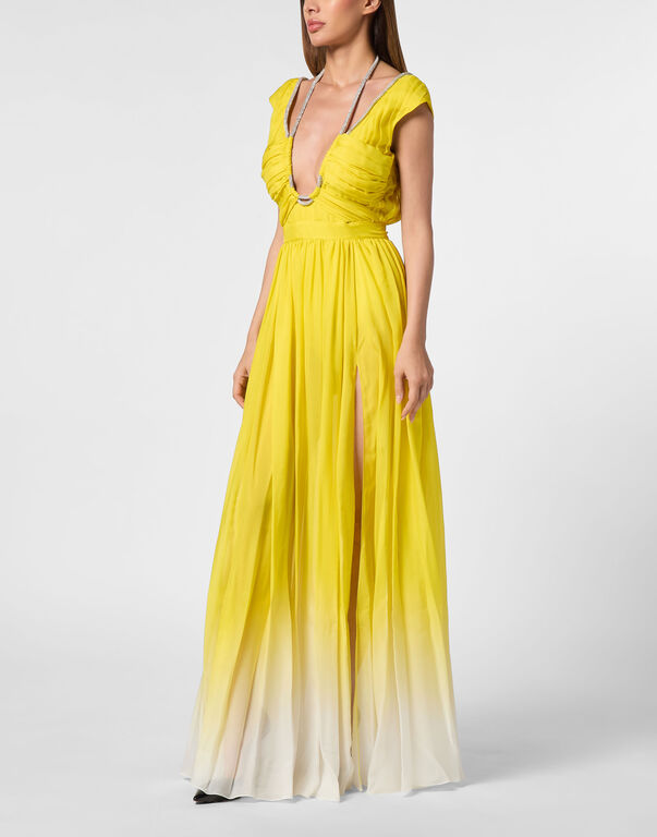 Chiffon Plisse Long Dress Degrade' yellow