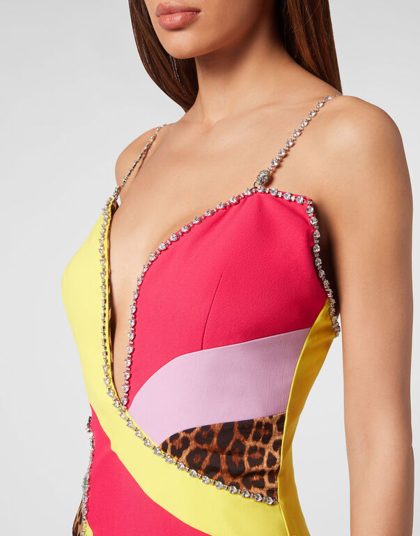Satin Long Dress Rainbow Patchwork multicolor