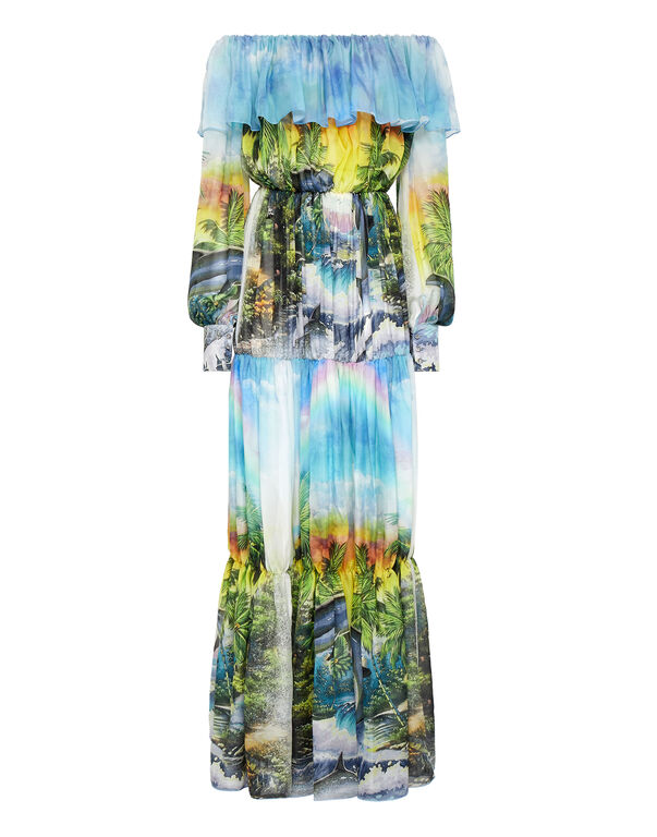 Long Dress Plisse Hawaii multicolor