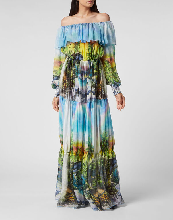Long Dress Plisse Hawaii multicolor