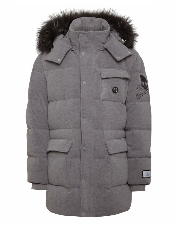 Down Jacket WIth Fur Hood grey