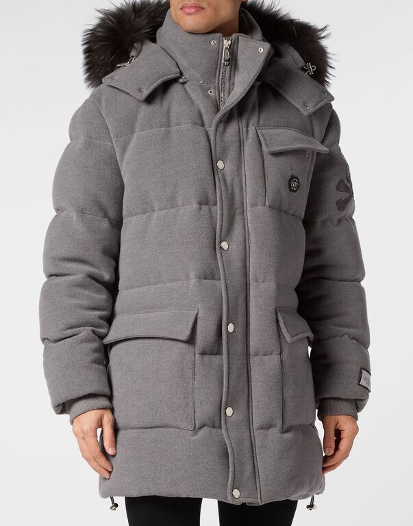 Down Jacket WIth Fur Hood grey