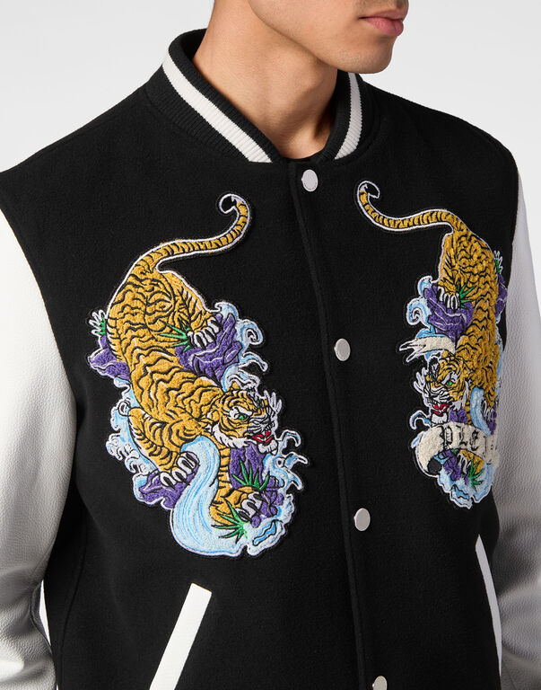 College Bomber with Woolen cloth base Tattoo black