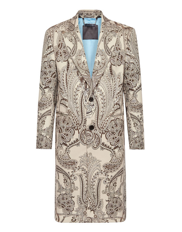 Wool Long Coat Paisley Foulard beige
