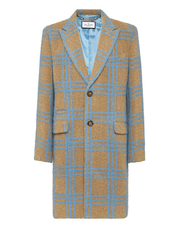 Alpaca Wool Long Coat beige / light blue