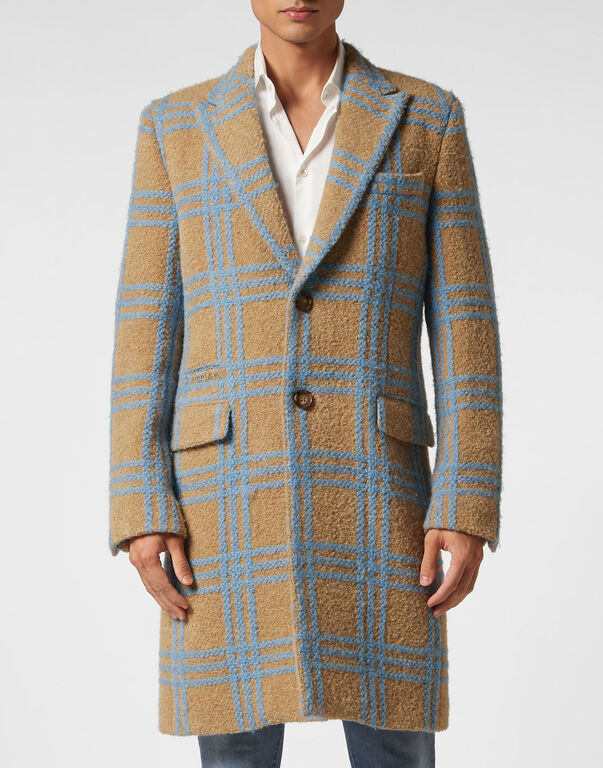 Alpaca Wool Long Coat beige / light blue