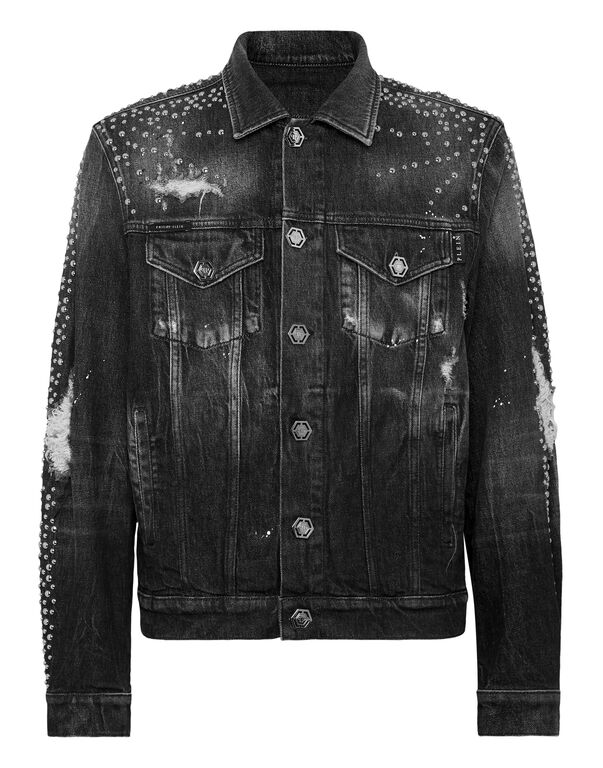 Denim Trucker Jacket LS Studs Fog Grey
