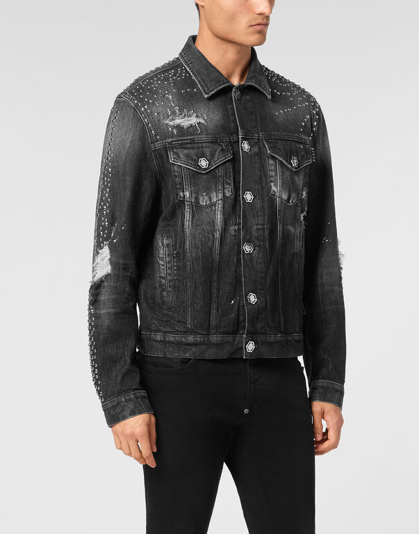 Denim Trucker Jacket LS Studs Fog Grey