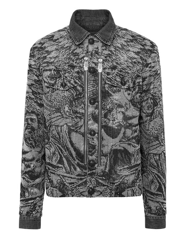 Denim Zip Jacket Tattoo Sea Rock