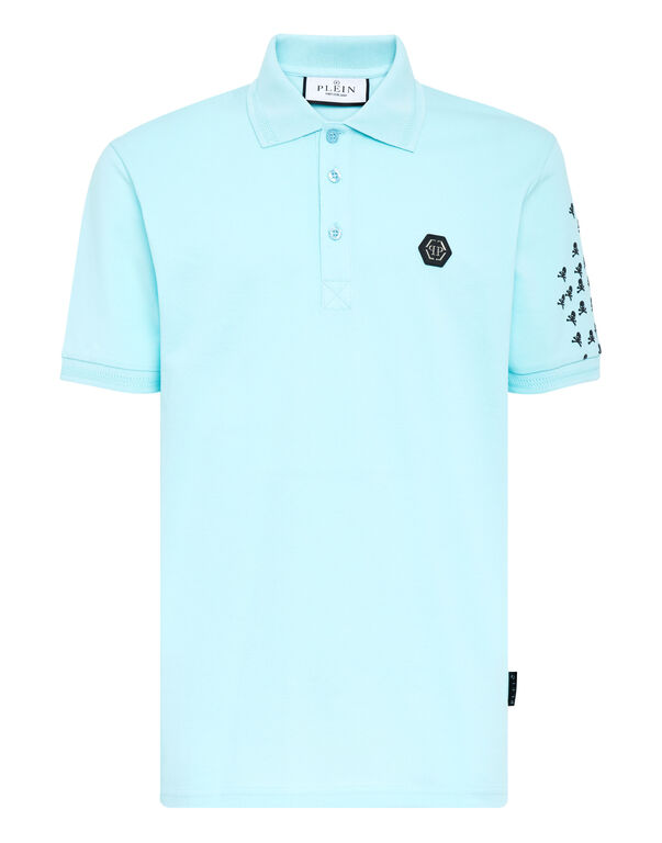 Slim Fit Polo shirt SS Skull&Bones light blue