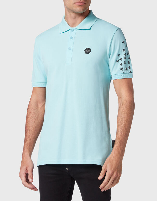 Slim Fit Polo shirt SS Skull&Bones light blue